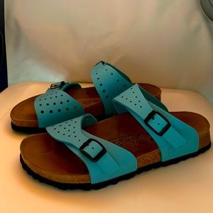 Bright blue Birkenstock sandals